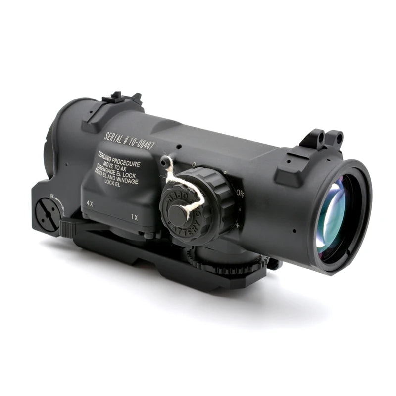 Tactical RifleScope DR 1-4x Fixed Dual Field of View Red Illumination Scope Sight with Full Markings for Airsoft and Hunting