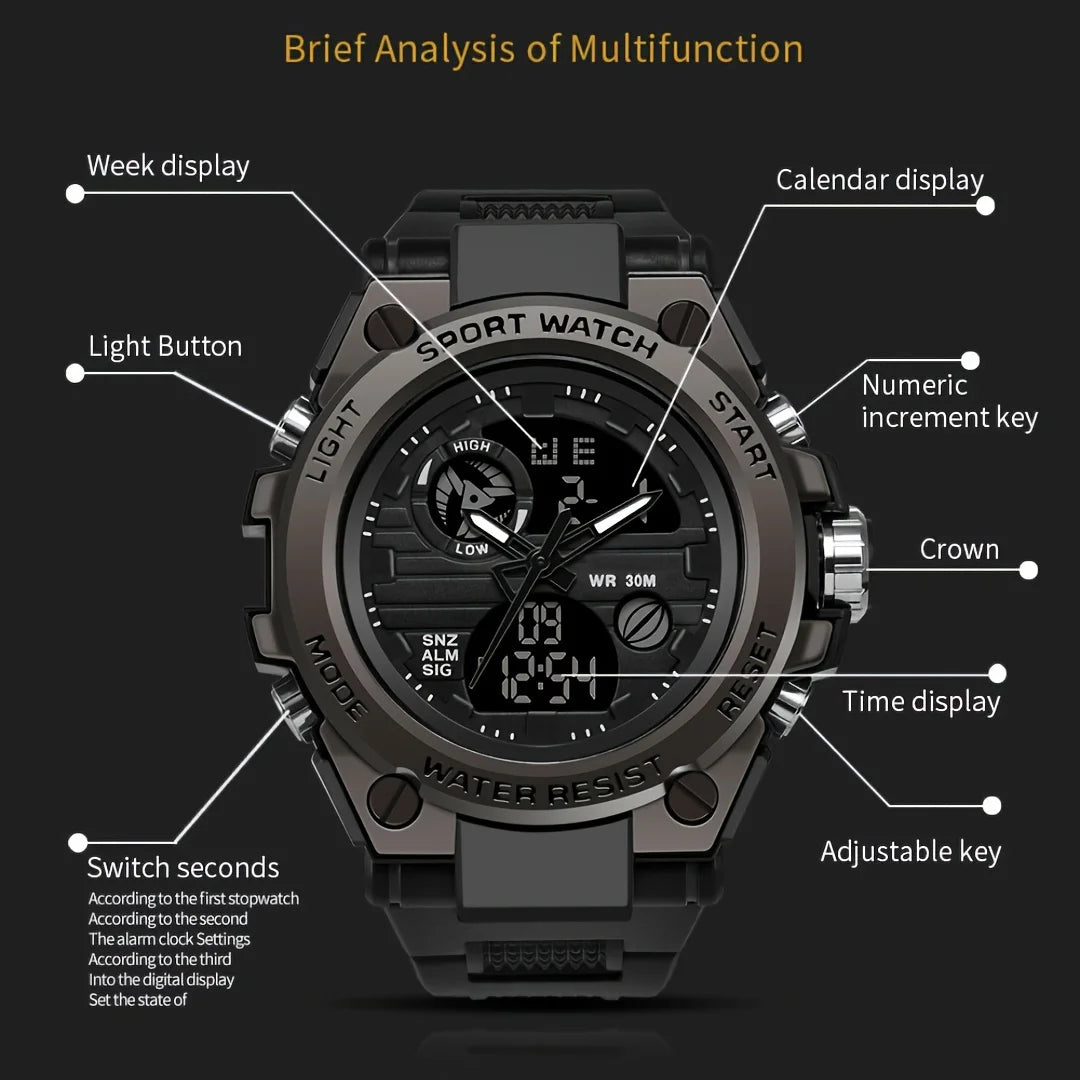 Watches for Men Watch Outdoor LED Stopwatch Digital Electronic Large Dual Display Tough Electronic Clock Wrist Watches for Men