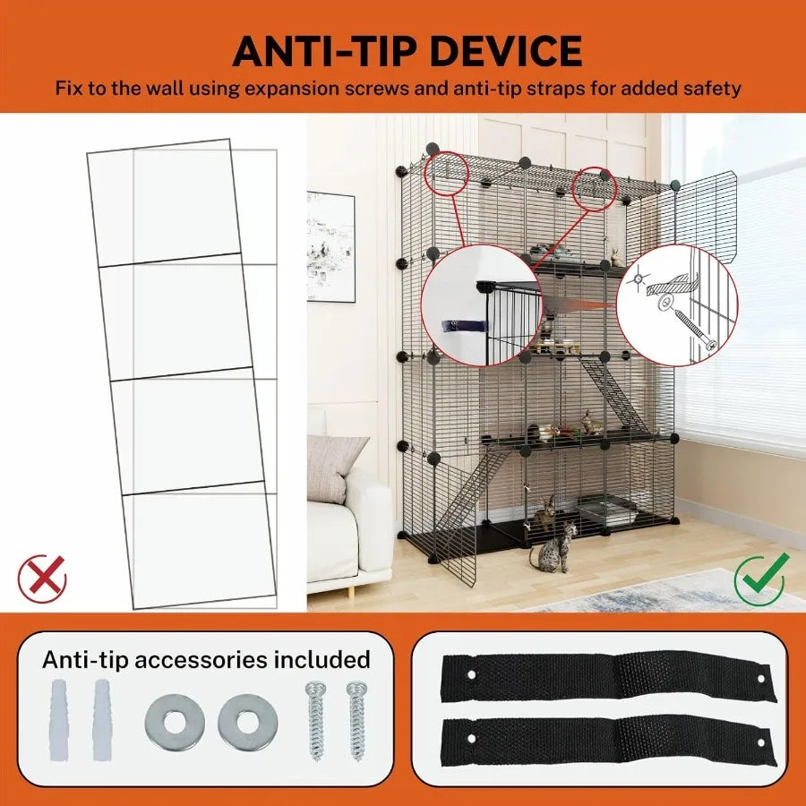 3 Tier Indoor Wire Cat Cage With DIY Playpen Design