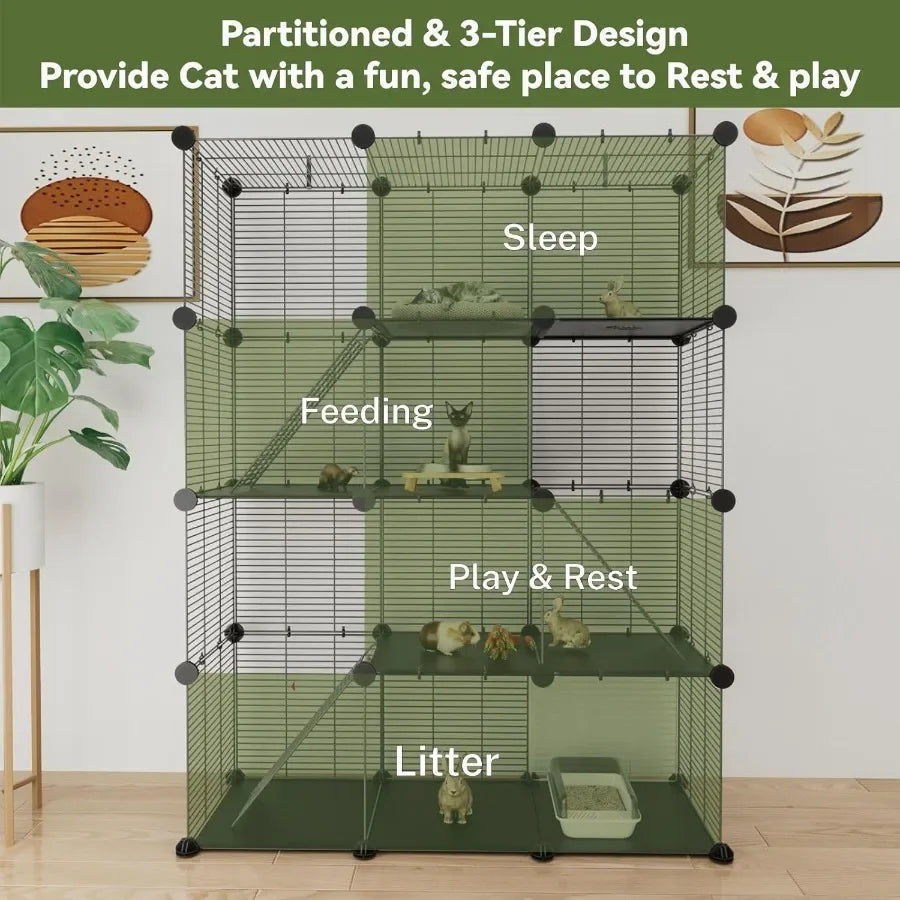 3 Tier Indoor Wire Cat Cage With DIY Playpen Design