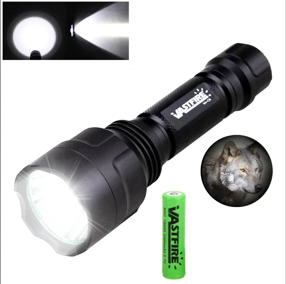 Tactical Hunting Flashlight White/Green/Red Light Torch LED Rifle Lantern+Pressure Switch+Rail Scope Mount+18650+USB Charger