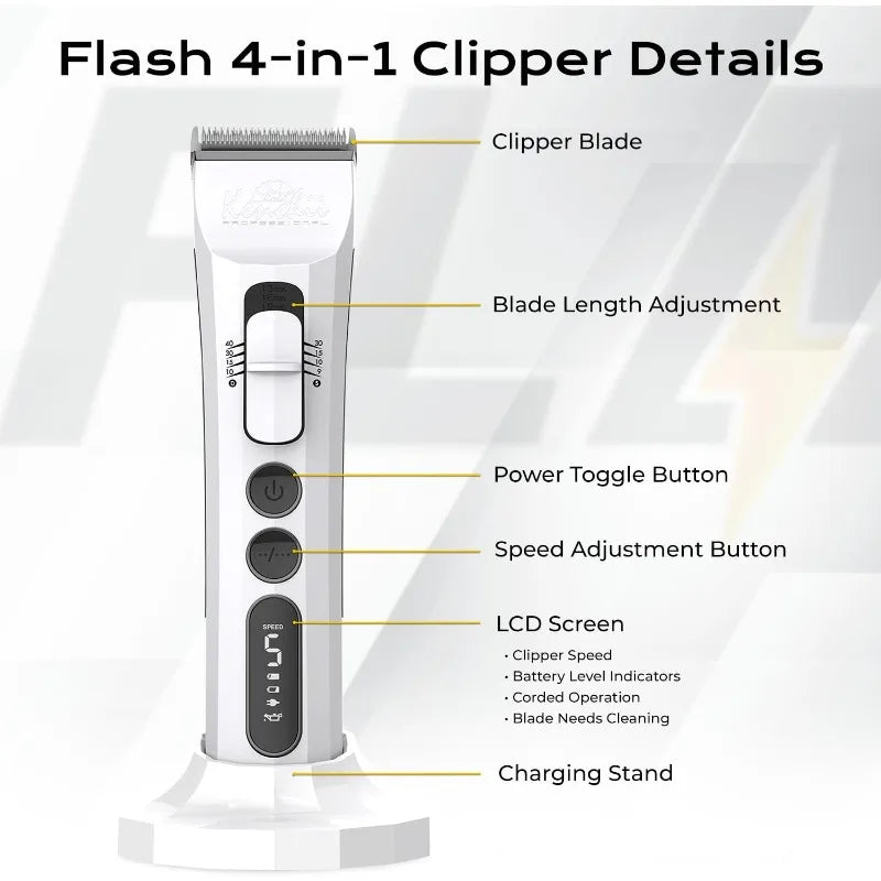 Kenchii Flash Dog Clippers for Grooming, 4-in-1 Digital Cordless Dog Grooming Clippers, Precision Pet Grooming Trim, Pearl Black