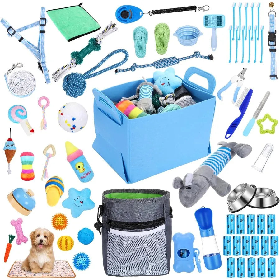 65 Piece Puppy Starter Kit With Leash Toys And Essentials