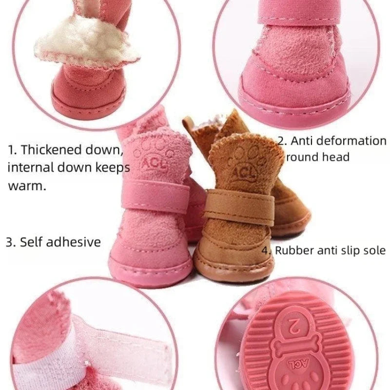 NONECN Pet Snow Boots Set Thickened Plush Non Slip Dogs