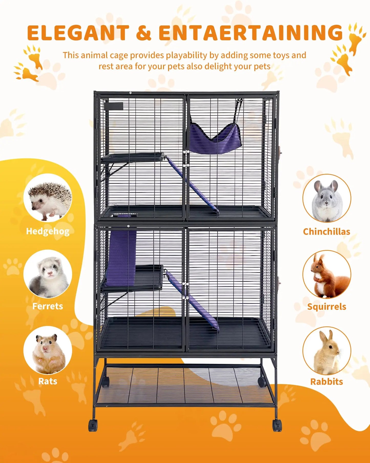 DishyKooker 4-Tier Metal Small Animal Cage With Removable Tray