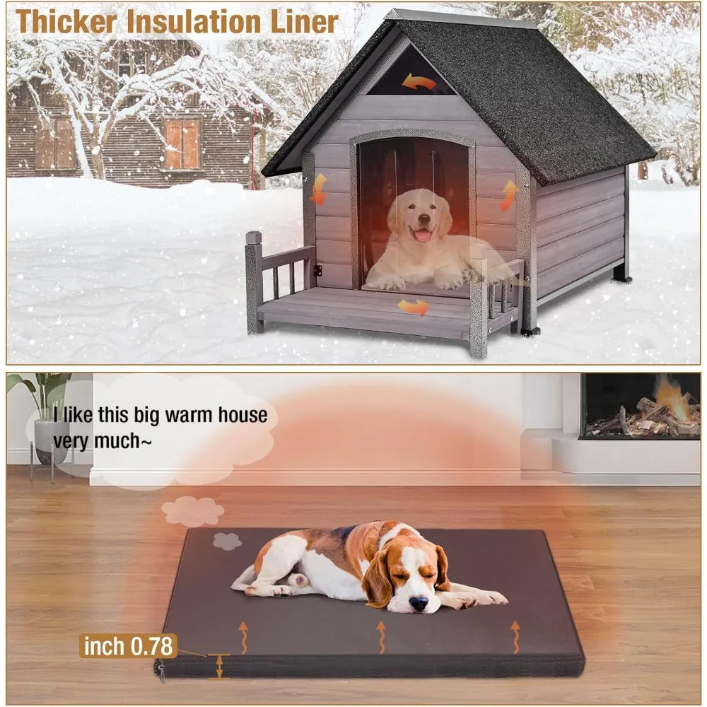 Dog House Outdoor with Insulated Liner, Winter Dog Kennel for Small Mediun Dogs with Anti-Biting Metal Iron Frame, Heated Dog Ho