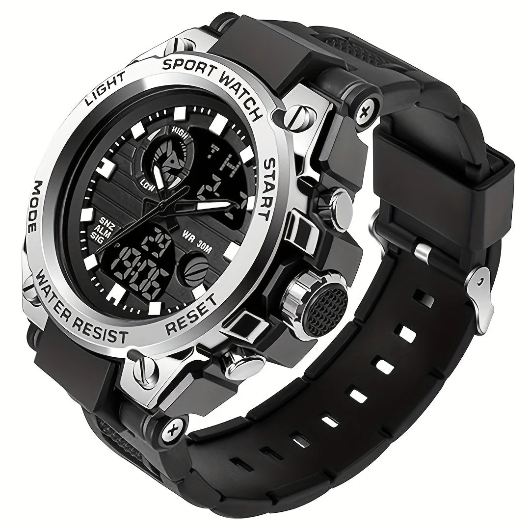 Watches for Men Watch Outdoor LED Stopwatch Digital Electronic Large Dual Display Tough Electronic Clock Wrist Watches for Men