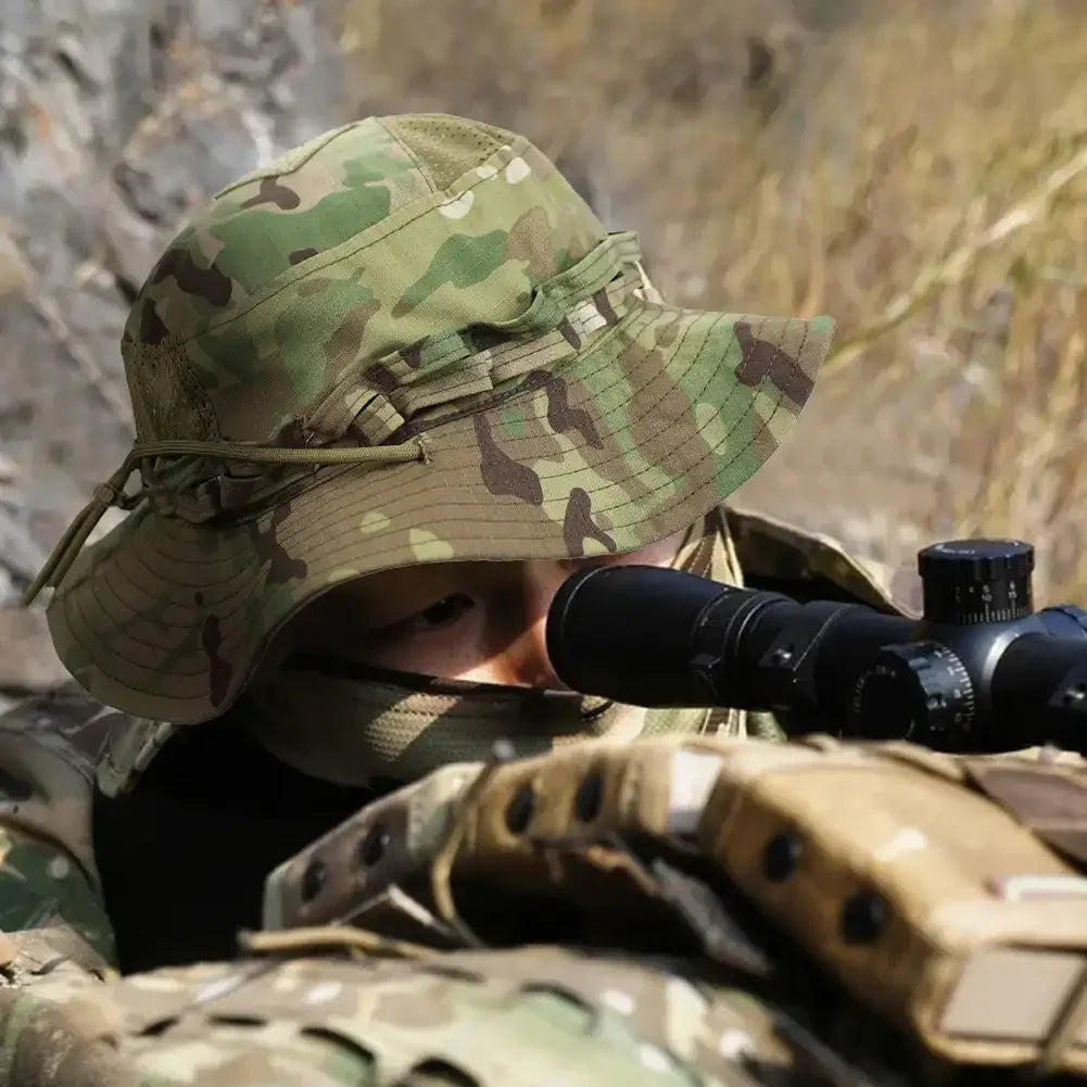 New Tactical Camouflage Boonie Cap Wide Brim Hat Men Outdoor Sports Fishing Hiking Hunting Sunshade Hat Foldable Soft Hat