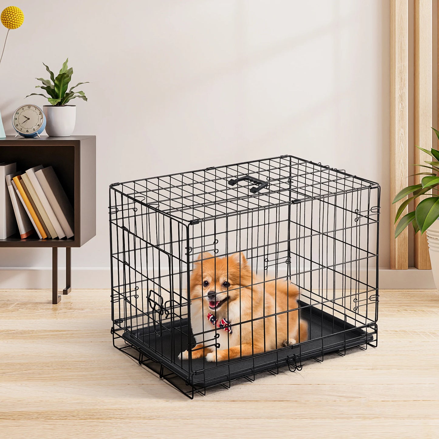 JHK Folding Metal Wire Dog Cage With Leakproof Pan Tray