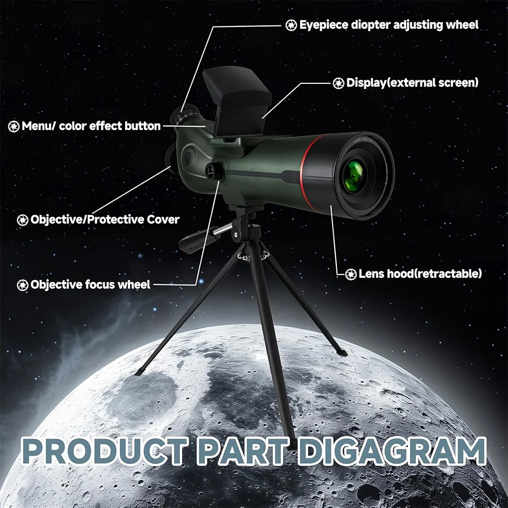 Digital Spotting Scope with Screen Portable Auto-Focus Electronic 4K Smart Telescope with Tripod 32GB SD Card and Carrying Bag f