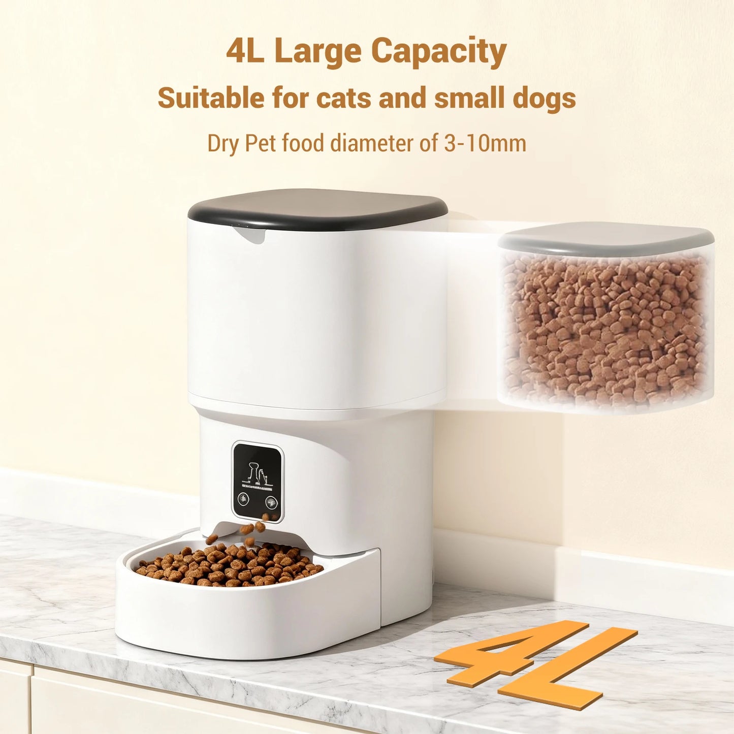 Programmable 4L Automatic Pet Feeder for Small Dogs Cats, Up to 6 Meals Daily, Timer/Portion Control, Pet Feeding Food Dispenser